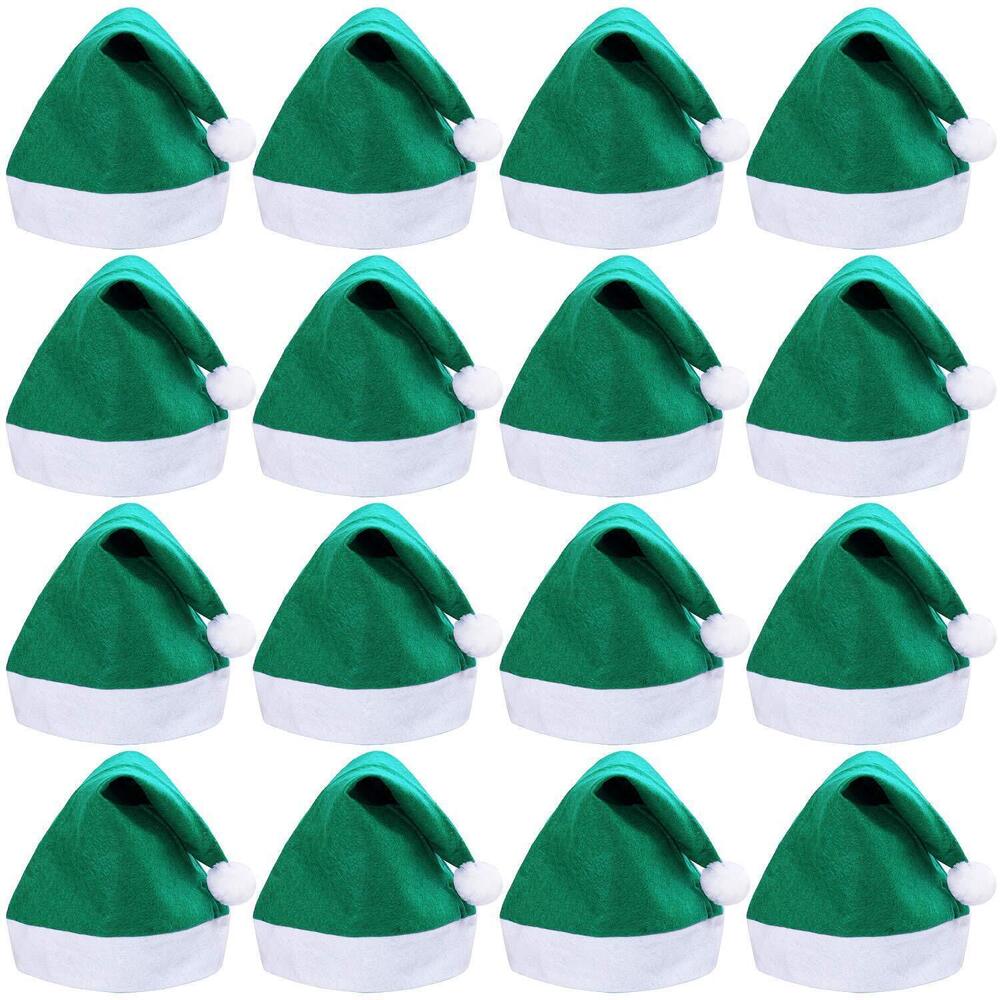 7111 16 Pack Christmas Santa Hats Green Blue Felt Non-Woven Fabric Santa
